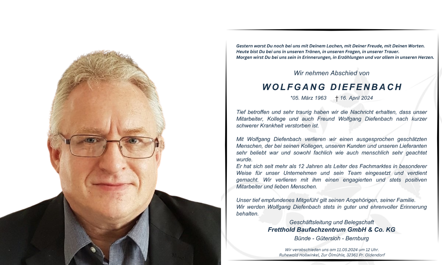 Wir nehmen Abschied von Wolfgang Diefenbach